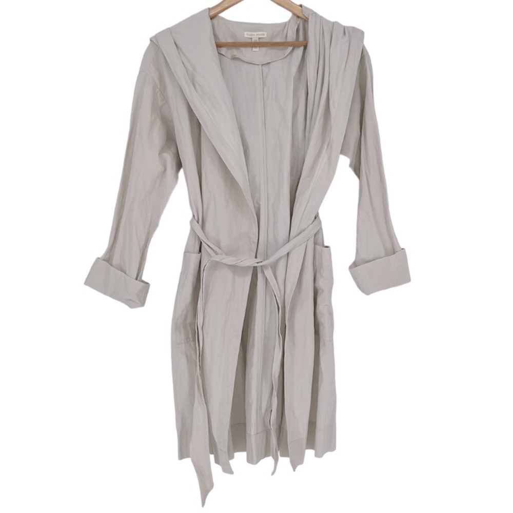 Eileen Fisher Hooded Khaki Trench Coat Women’s Size Small